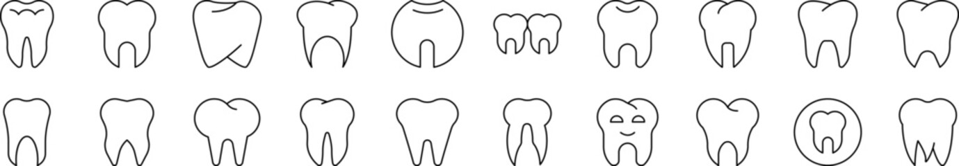 Teeth and Stomatology Set of Thin Icons. Editable Stroke. Suitable for Web Sites, Books, Cards, Apps