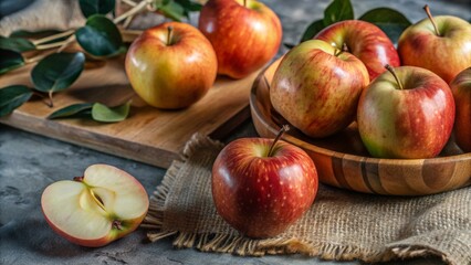 A close-up of vibrant, fresh red and yellow apples in a pile, showcasing their natural texture and glossy skin. These apples are a perfect representation of healthy, organic, and nutritious fruit.

