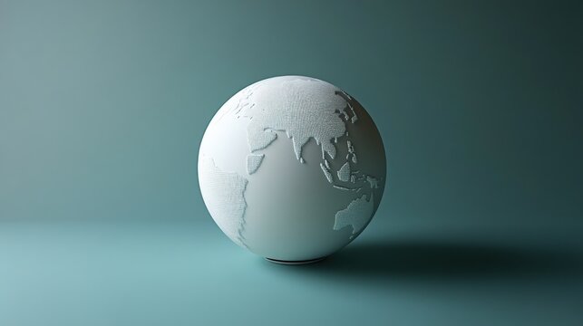 A white globe with continents embossed on it sits on a teal background, casting a shadow.