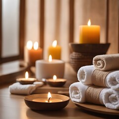 A luxury spa setting with candles, soft towels, and a serene atmosphere for relaxation and wellness