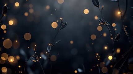 A dark and dreamy image featuring elegant, glowing plant tendrils against a backdrop of soft, blurred bokeh lights, Ideal for use in fantasy themes, nature-related designs, or event promotions,