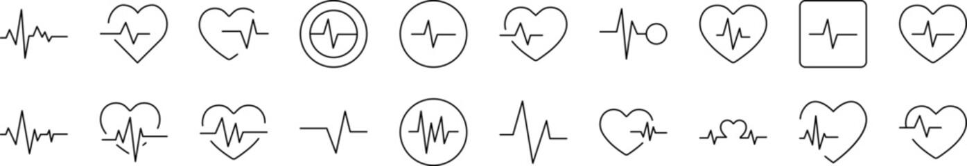 Pulse and Cardiogram Related Line Icons for Web Sites, Books, Cards, Apps. Editable Stroke. Suitable for Web Sites, Books, Cards, Apps