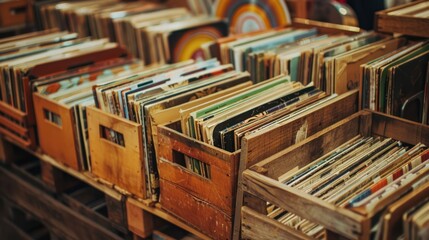 Fototapeta premium Vintage Records in Wooden Crates