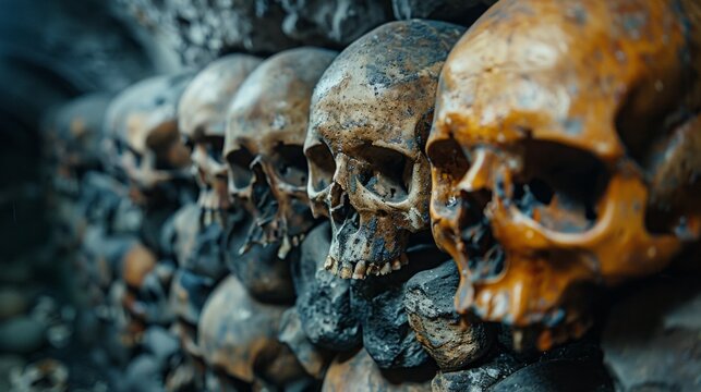 Exploring a crypt with human skulls offers a haunting experience, revealing a macabre glimpse into the past