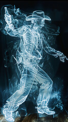 Dancing Skeleton: Full Body X-Ray, Man Dances in Wild West Whirl [created with generative AI technology]