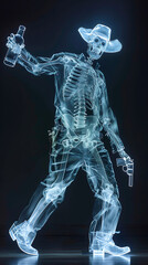 Dancing Skeleton: Full Body X-Ray, Man Dances in Wild West Whirl [created with generative AI technology]