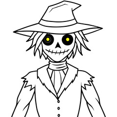Glowing-Eyed Scarecrow in Tattered Clothing - Vector Art