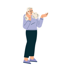 Senior Woman Character Standing and Talking with Gesture Vector Illustration