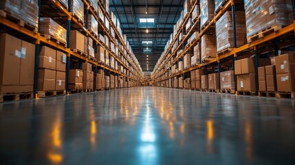 Fototapeta premium Robotic exoskeletons enhance efficiency in warehouse operations during the daytime