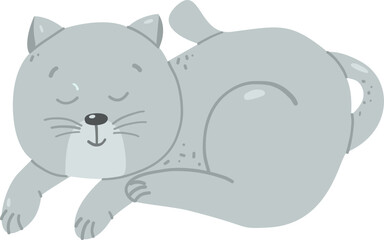 The Grey Cat Hand Drawing Sleeping Character Illustration