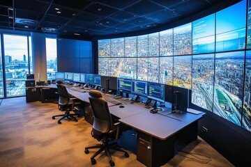 The command center of a traffic monitoring system in a large city.
