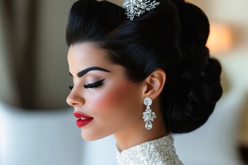Vintage elegance portrait with classic hairstyles and timeless makeup.