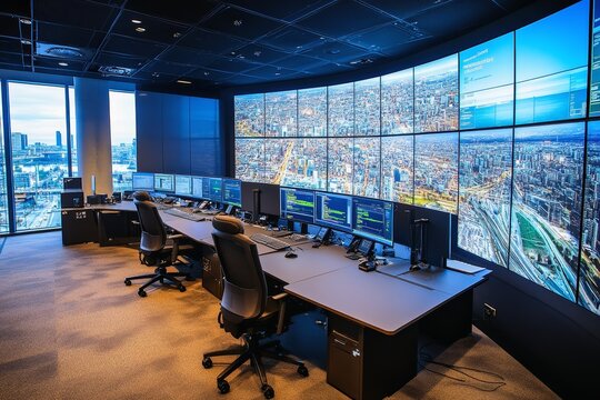 The command center of a traffic monitoring system in a large city.