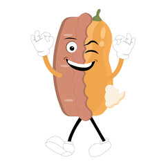 Cute mascot pumpkin pie, Halloween Pumpkin Pie Characters. Cartoon Sweets Cup Pudding Latte Walking and Smiling. Vector Autumn Holiday Mascot Template. Illustration Cool kawaii happy doodle Isolated