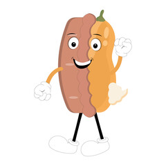 Cute mascot pumpkin pie, Halloween Pumpkin Pie Characters. Cartoon Sweets Cup Pudding Latte Walking and Smiling. Vector Autumn Holiday Mascot Template. Illustration Cool kawaii happy doodle Isolated