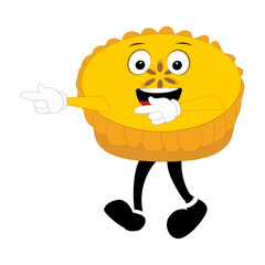 Cute mascot pumpkin pie, Halloween Pumpkin Pie Characters. Cartoon Sweets Cup Pudding Latte Walking and Smiling. Vector Autumn Holiday Mascot Template. Illustration Cool kawaii happy doodle Isolated