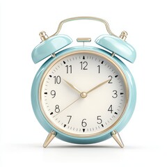 Vintage blue alarm clock on white background, symbolizing time management and punctuality in daily life, white background