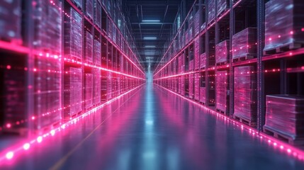 The role of AI in predicting and optimizing warehouse operations with vibrant lighting