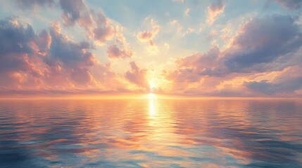 A Scenic Sunset over a Calm Ocean with Cloudy Skies
