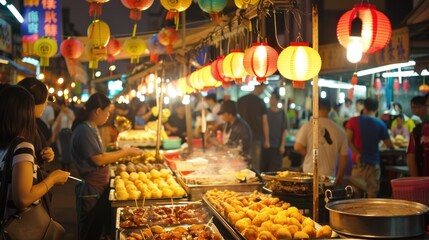 Naklejka premium Night Market Food Stalls