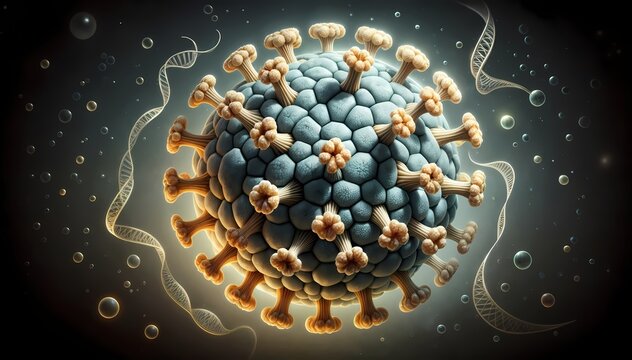 3D Visualization of Mimivirus with Hexagonal Capsid Structure (Medical Illustration)