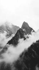 Obraz premium cool phone desktop nature background, mountain top birds eye view, black and white, 6:19