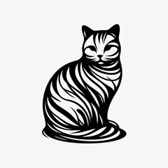 American Shorthair black and white cat with stripes sitting on a surface. The cat has a calm and relaxed expression