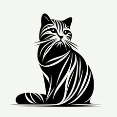 American Wirehair black and white cat is sitting on the ground. The cat has a very sleek and elegant appearance