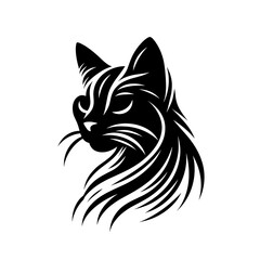 A Cymric cat with a long, black mane and a black nose. The cat is resting its head on its paws