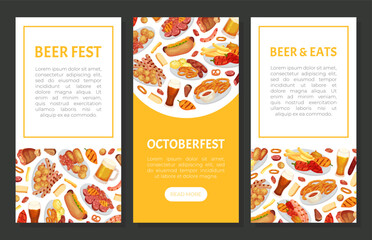Naklejka premium October Fest Banner Design with Food and Beer Vector Template