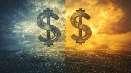 a image with symbols of poverty and wealth, in opposite sides,