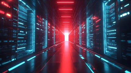 Fototapeta premium Storage Solutions - Visualize advanced storage solutions with network-attached storage (NAS), storage area networks (SAN), and cloud storage units interconnected in a futuristic data repository