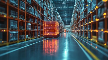 AI systems analyzing warehouse data to enhance logistics efficiency in a modern storage facility