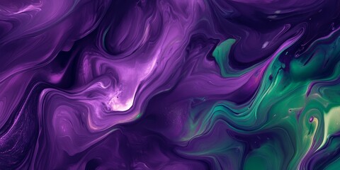 Fototapeta premium The mesmerizing swirling hues of purple and green come together beautifully to create an abstract fluid art design