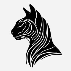 A cat with a long tail and a black and white striped face. The cat has a calm expression on its face