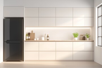 Fototapeta premium Minimalist style kitchen with modern white accents 3d render