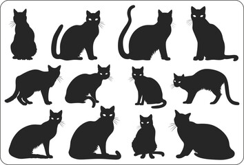 vector isolated silhouette cat set, collection of cats silhouette isolated vector