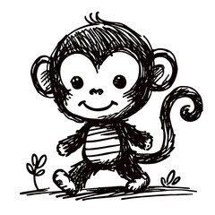 Obraz premium A child's hand-drawn sketch of a monkey