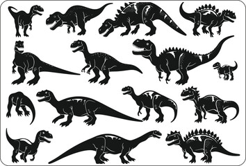Abstract vector set of isolated dinosaur silhouette illustration, Cute baby Dinosaurs vector illustration, set of funny dinosaur SVG black silhouette, baby invitation template design 