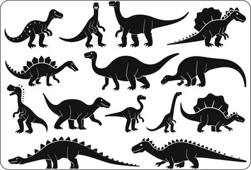 Abstract vector set of isolated dinosaur silhouette illustration, Cute baby Dinosaurs vector illustration, set of funny dinosaur SVG black silhouette, baby invitation template design 