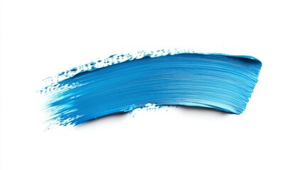 Single azure brush stroke with flat bone oil paint on a white background for artistic reference