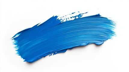Bold azure brush stroke with flat bone oil paint on a white background for artistic expression