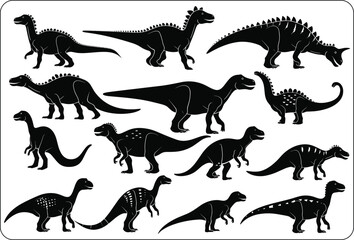 Abstract vector set of isolated dinosaur silhouette illustration, Cute baby Dinosaurs vector illustration, set of funny dinosaur SVG black silhouette, baby invitation template design 
