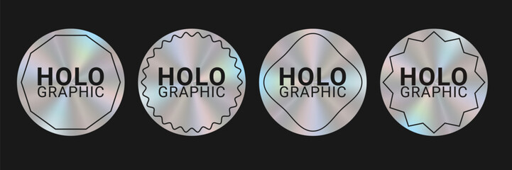 Round holographic sticker templates. Original gradient silver holographic product icon. Vector illustration.