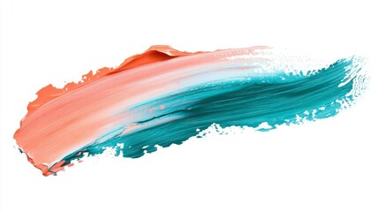 Single turquoise coral flat bone oil paint stroke on a white isolated background
