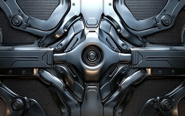 Obraz premium A close-up view of a futuristic metallic panel with intricate mechanical designs and textures.