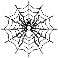Fototapeta premium Intricate Spider Web with Dominant Menacing Spider - Vector Art