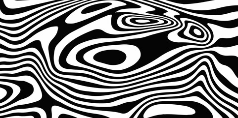 black and white curved lines, Twisted illustration. Abstract futuristic background of stripes.