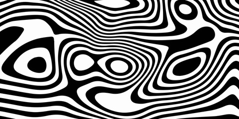 black and white curved lines, Twisted illustration. Abstract futuristic background of stripes.