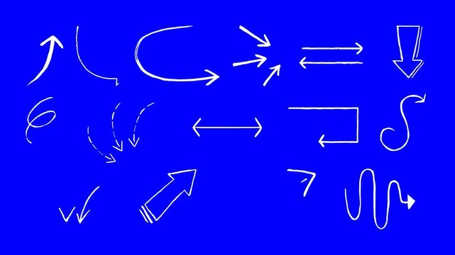 Set of curved arrows, handmade simple arrow animation, Creative hand drawn arrows animations, Set of animated arrows on alpha channel